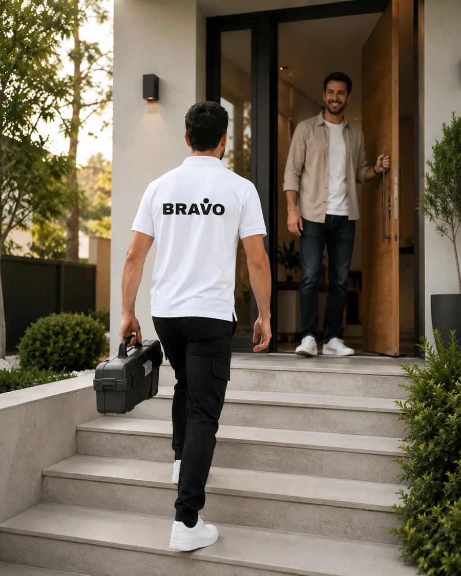 Profesional de Bravo llegando a casa de un cliente